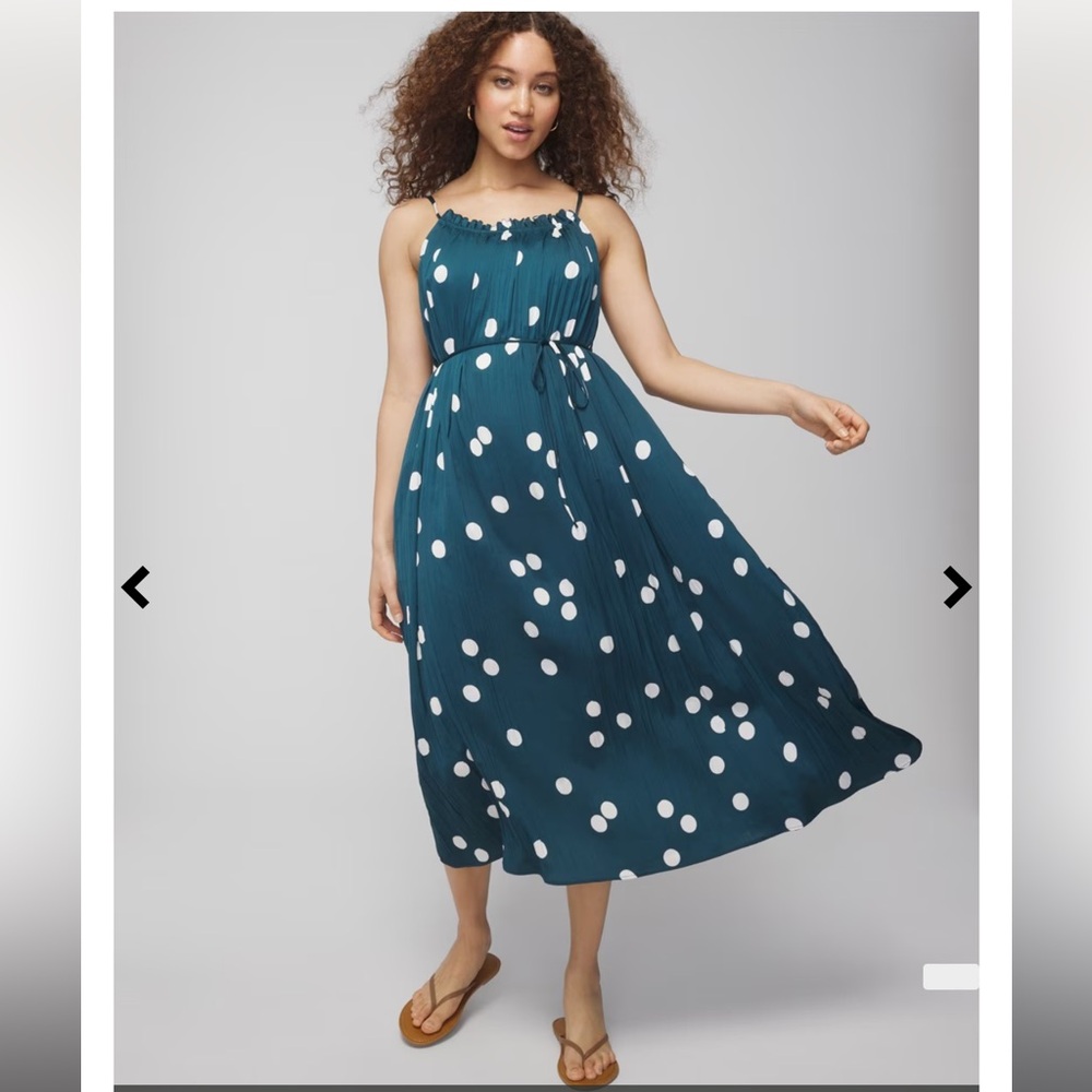 Teal Polka Dot Tie-Waist Midi Dress
